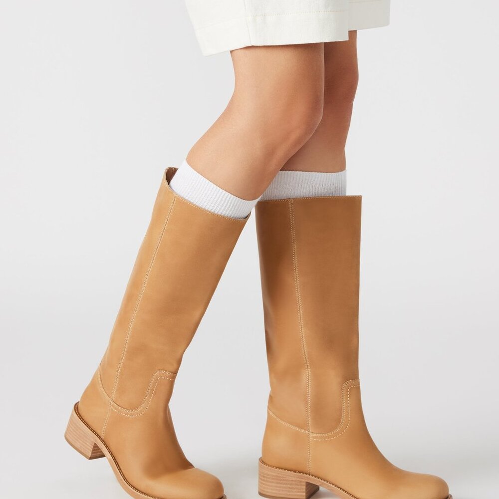 New Womens sz 9 Steve Madden RIGGS BANANA LEATHER BOOTS square shoe fashion - Picture 8 of 8